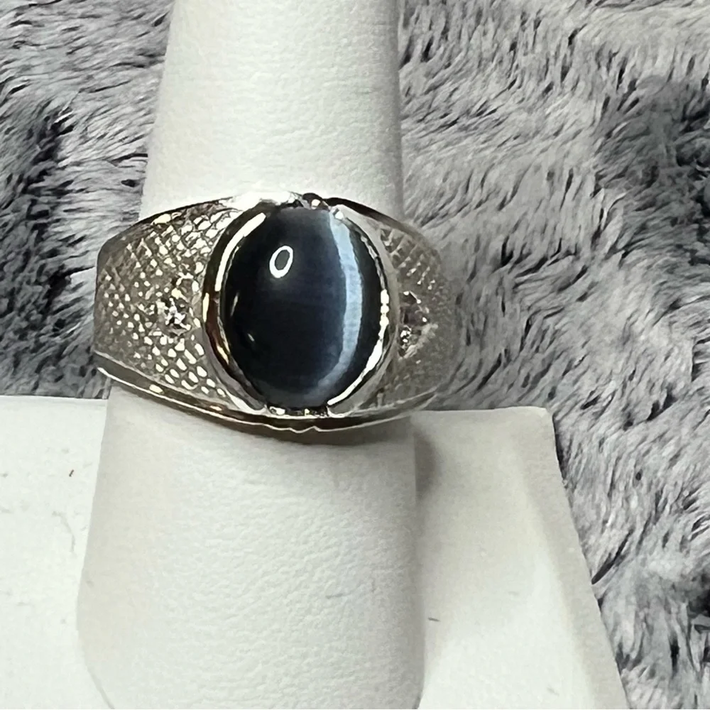 Men’s Silver Colored Signet Blue Tigers Ring Size 8.5